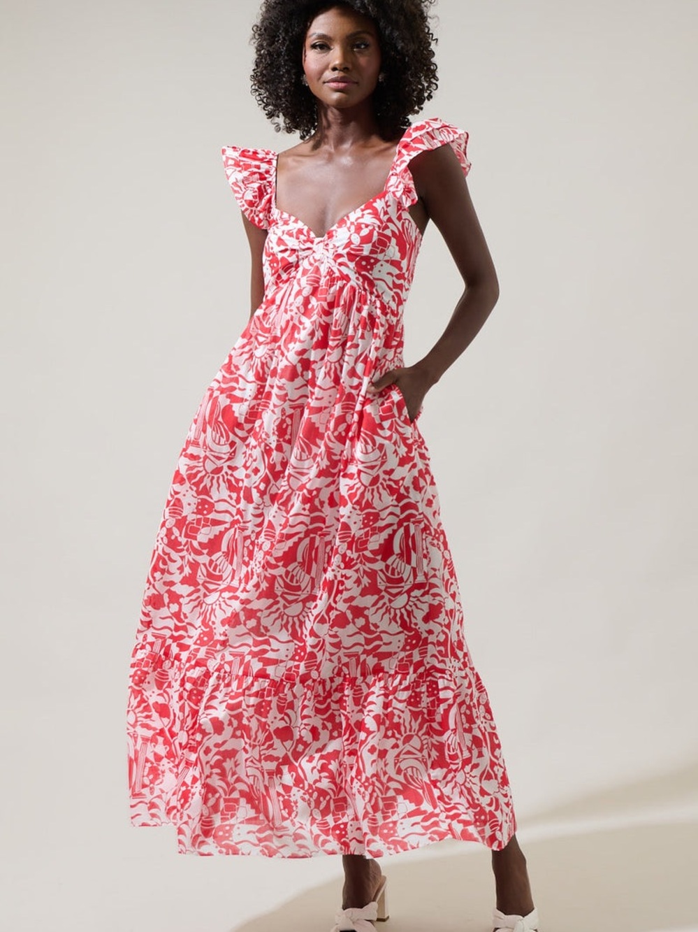 Baltic Born Pink & White Floral Ruffle Maxi Dress